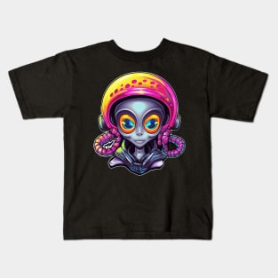 Grey Alien Rider With Helmet Gear Kids T-Shirt